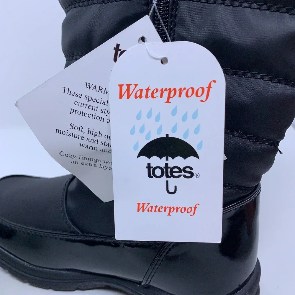 Totes Girls Shoe Size 1 Black Pink Detail Dana Waterproof Snow Winter Boots NWT